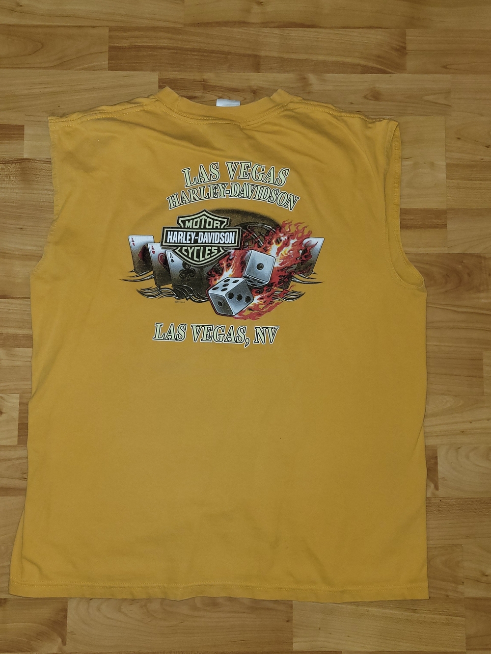 Harley Davidson Las Vegas Nevada Gambling Poker Dice Yellow Muscle Tank T, Large